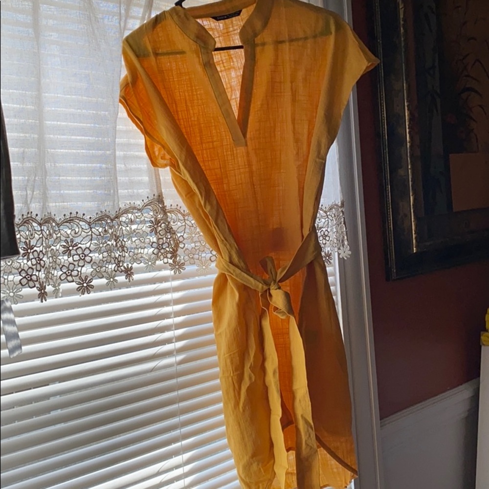 Gold dress with fabric belt Never worn
